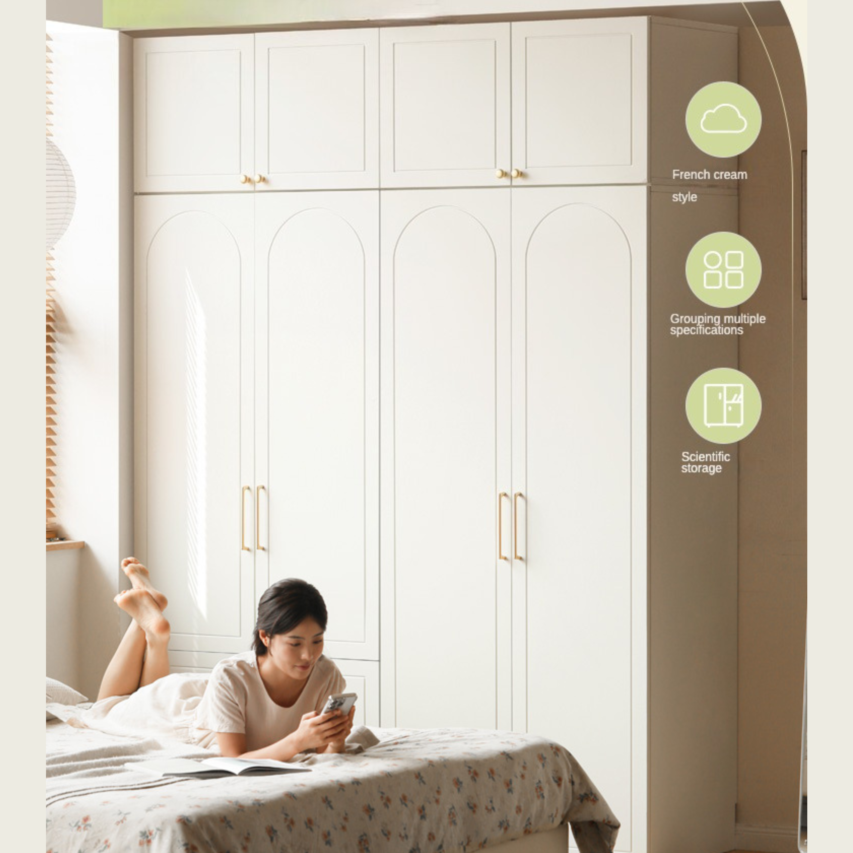 Pine Solid Wood Wardrobe French Cream Style.