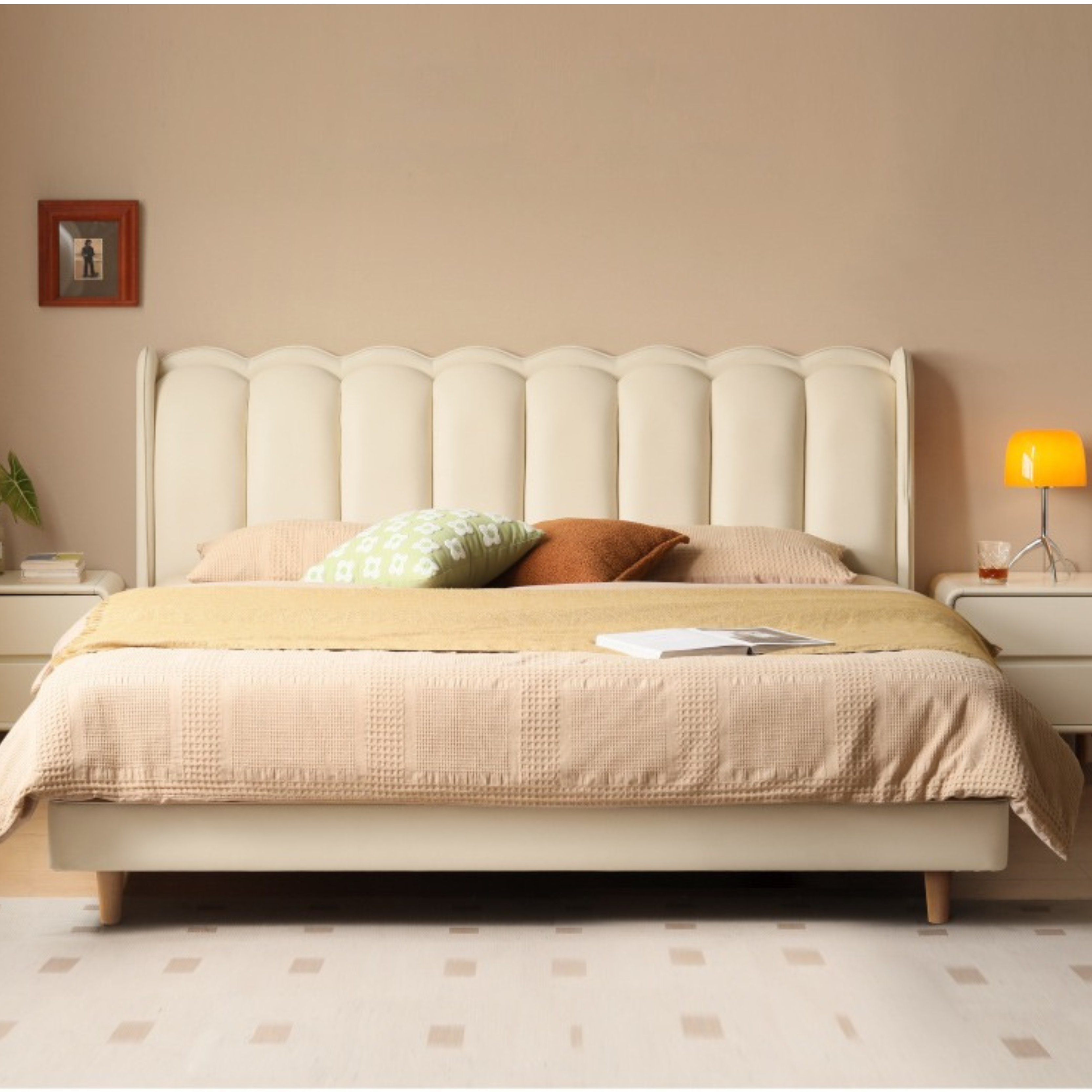 Organic Leather Art Bed Cream Style Modern