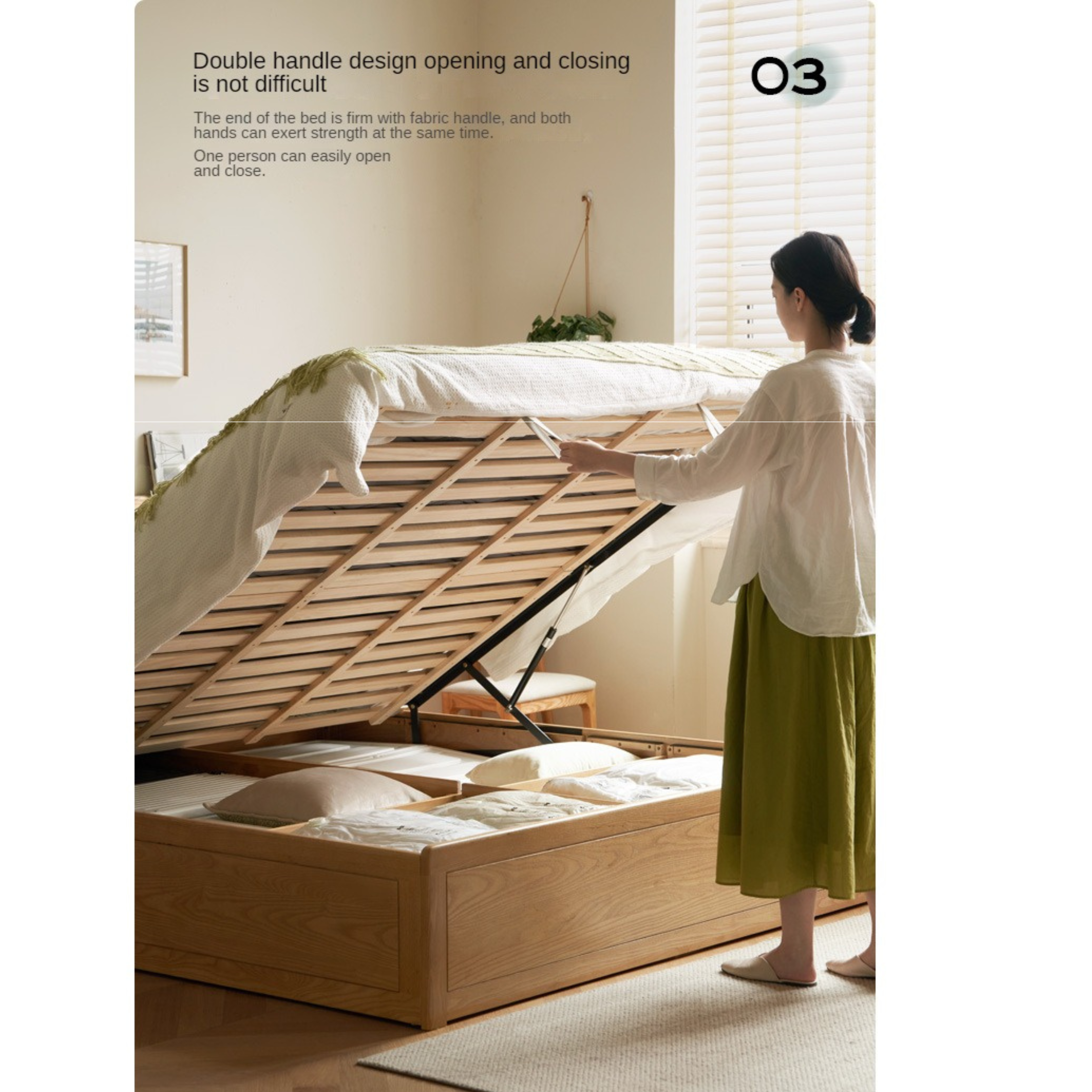 Ash Solid Wood Genuine Leather, Technical Cloth Box Storage Bed