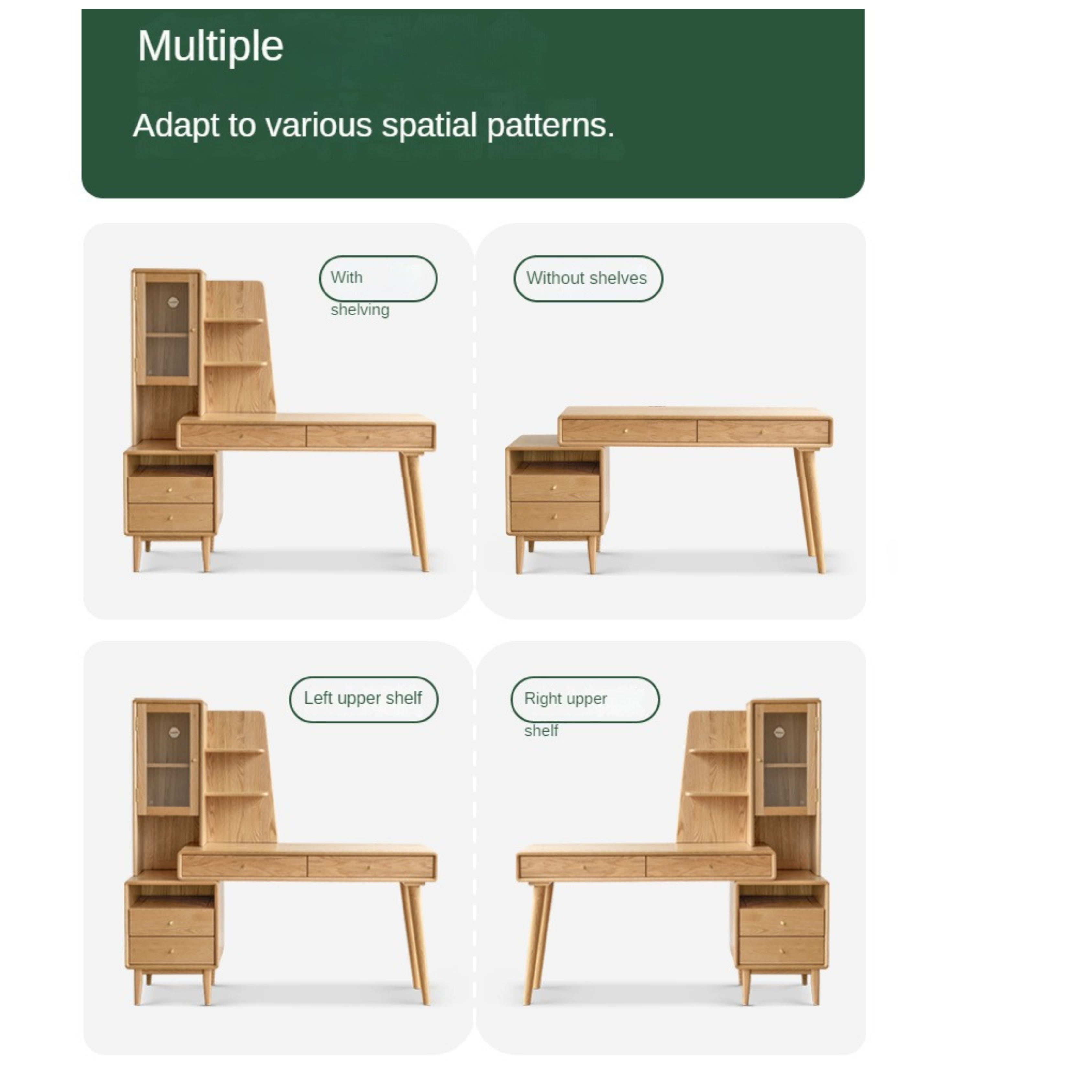 Oak Solid Wood Bookshelf and Office Desk Combination