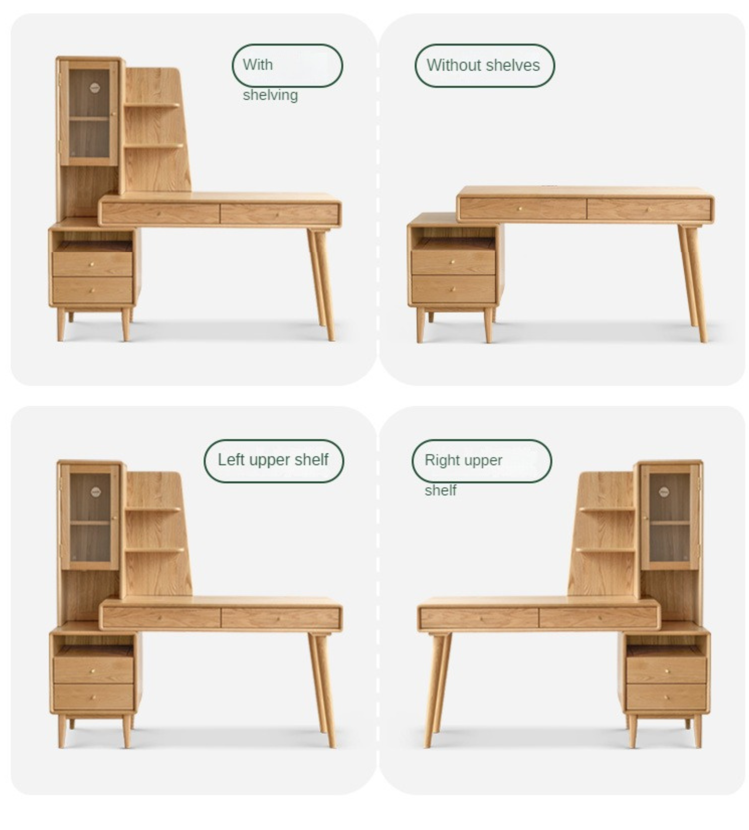 Oak Solid Wood Office Desk Combination