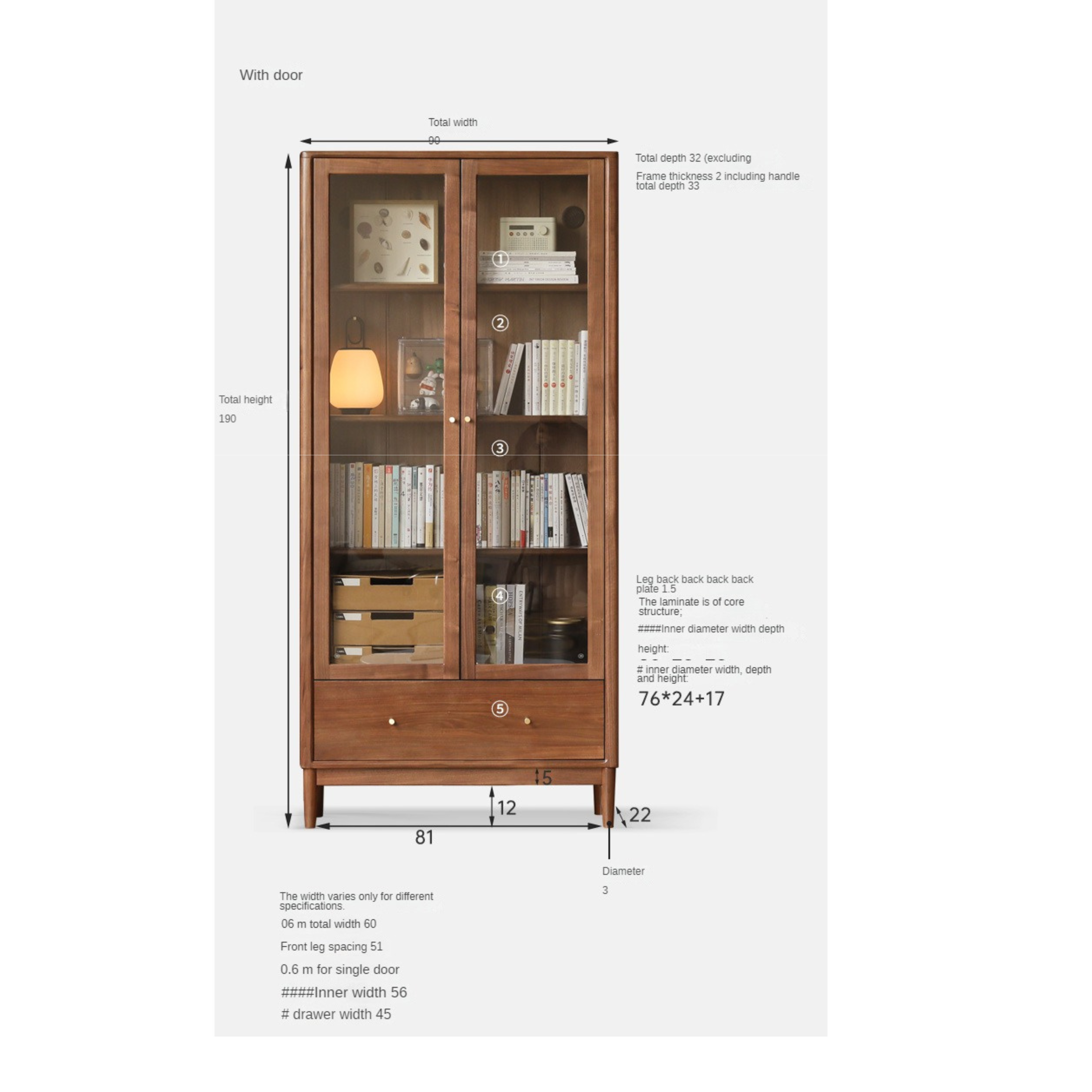 Black Walnut, Oak, Ash Solid Wood Bookcase Whole Wall Free Combination Bookshelf