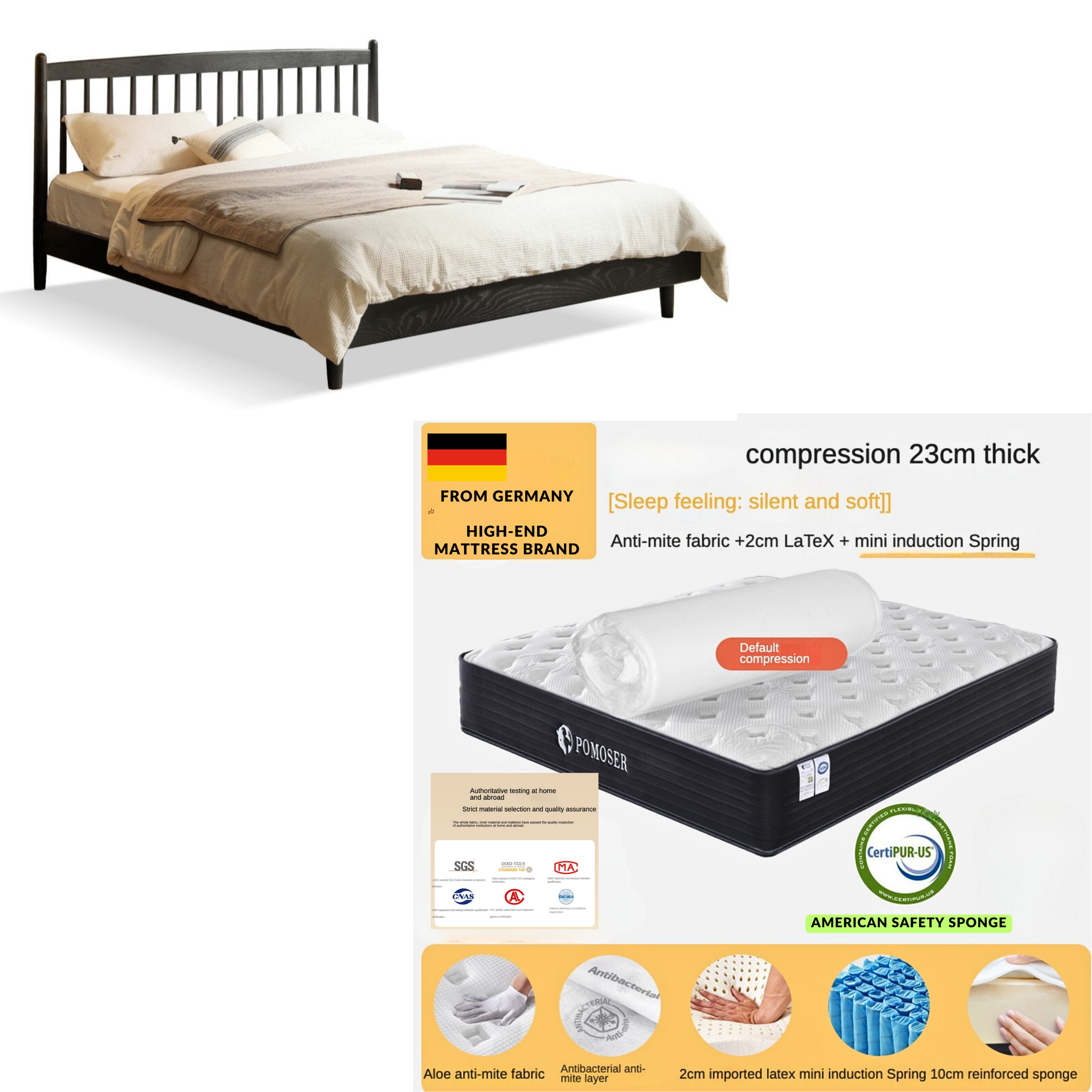 Oak Solid Wood Vintage Bed