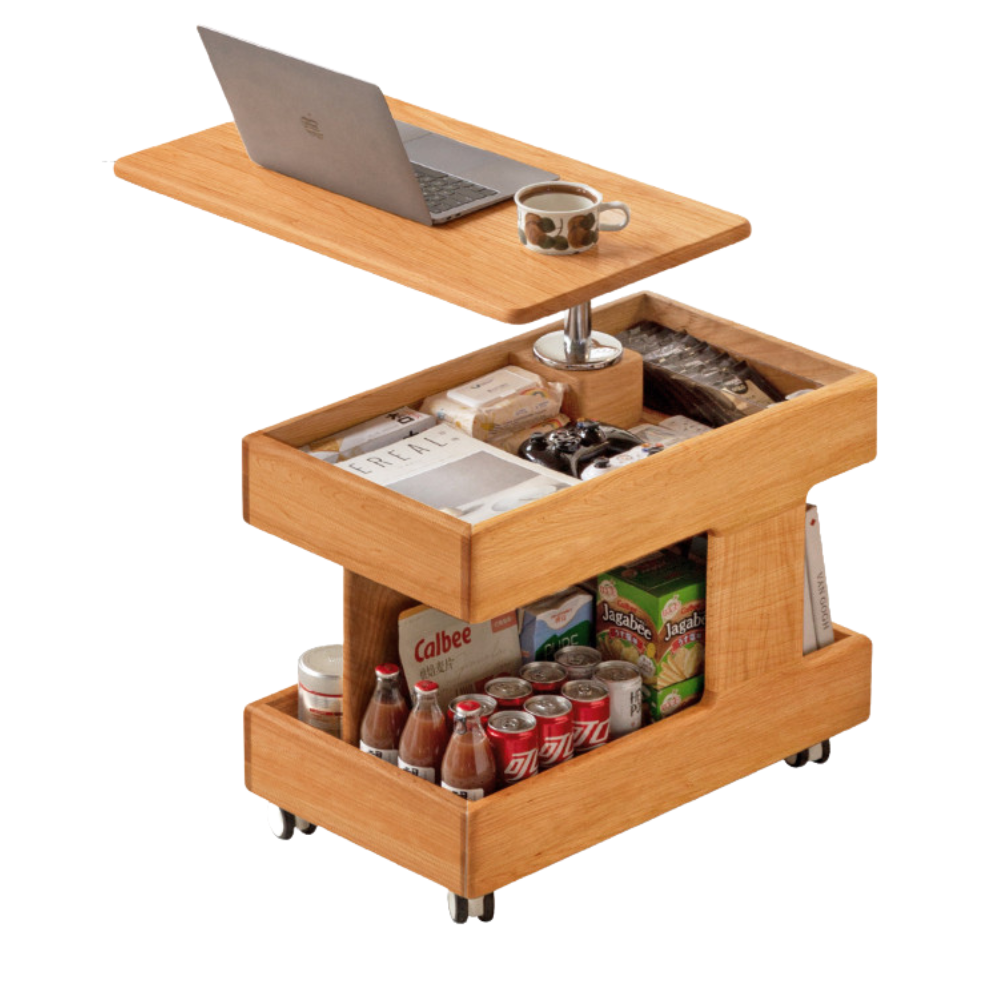 Oak, Cherry, Black Walnut, Ash Solid Wood Rotating Mobile Side Table