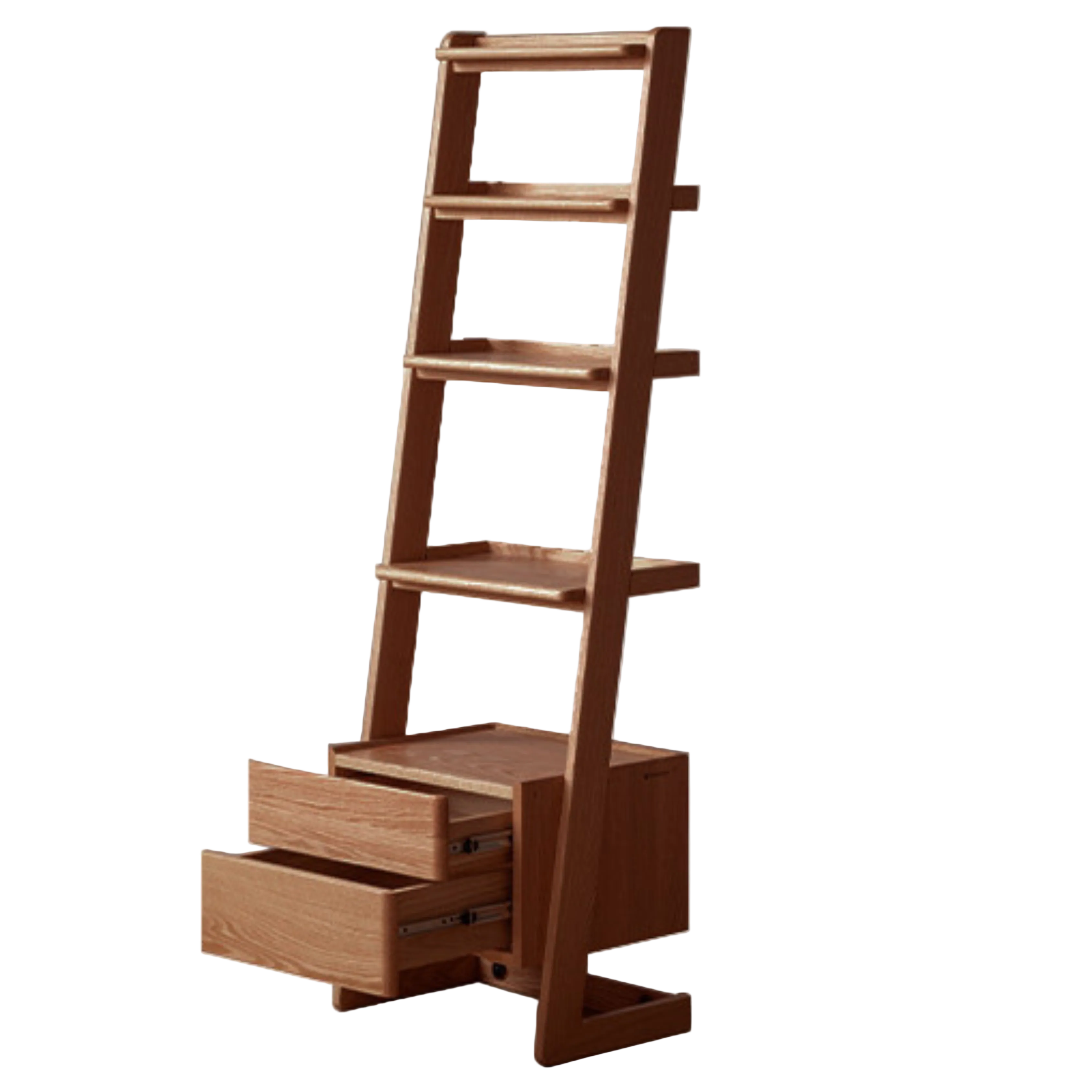 Oak Solid Wood Bookshelf, Trapezoidal Storage Rack