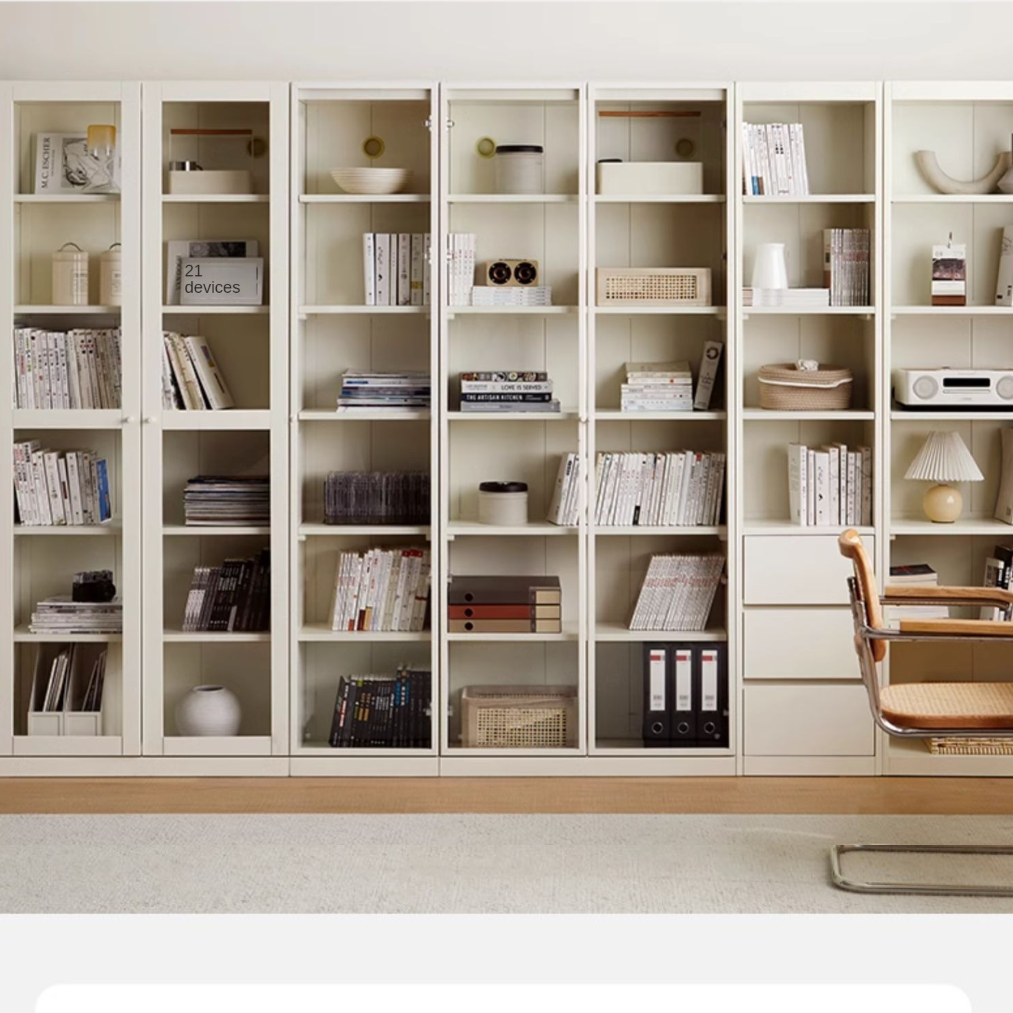 Poplar Solid Wood Combination Bookshelf Wall-To-Ceiling Bookcase Glass Door Display Cabinet Cream Style<