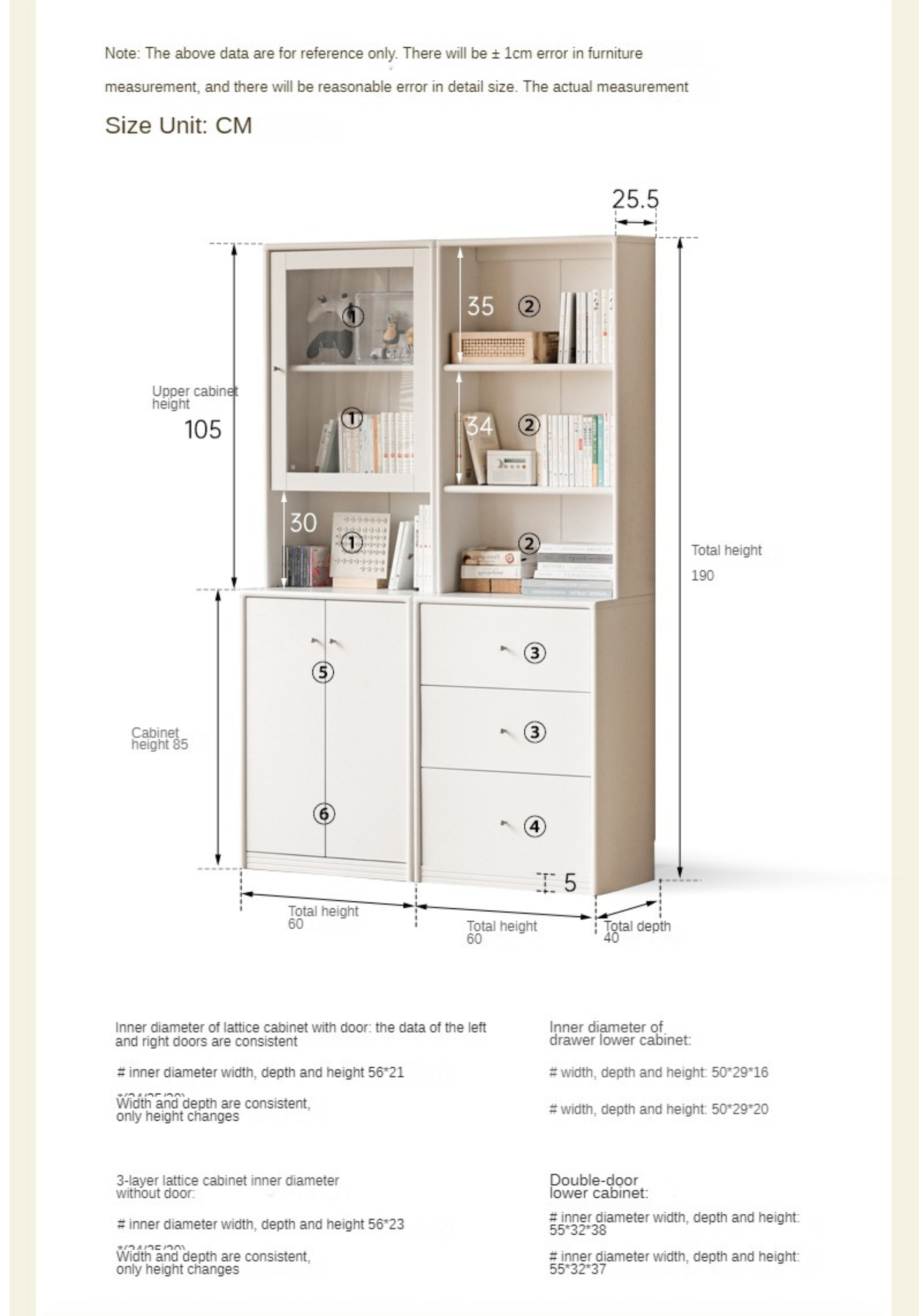 Solid RubberWood Bookcase Cream White Free Combination Glass Door Display Cabinet