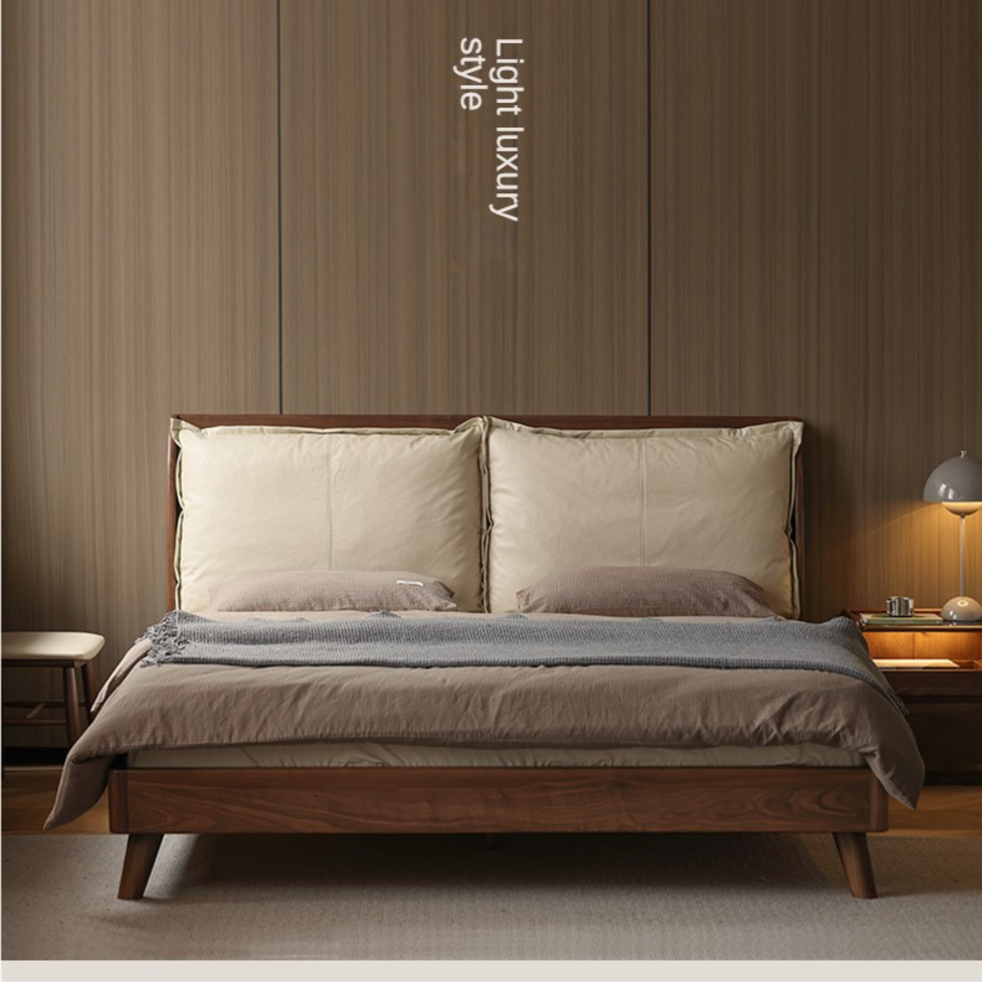 Black Walnut, Sandalwood Solid Wood Leather,Technology Cloth Bed