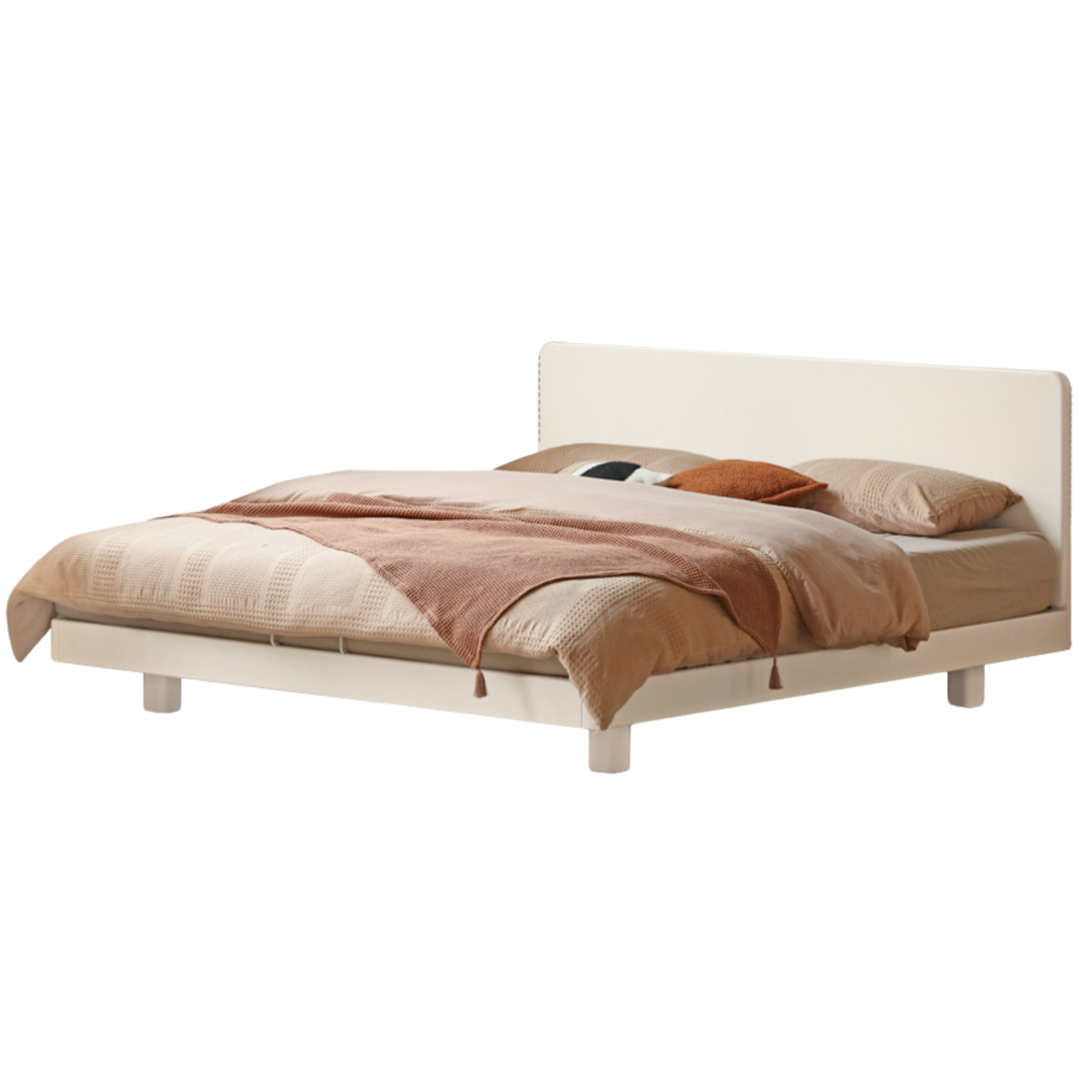 Poplar, Rubberwood Solid Wood Bed Modern Simple Cream Style