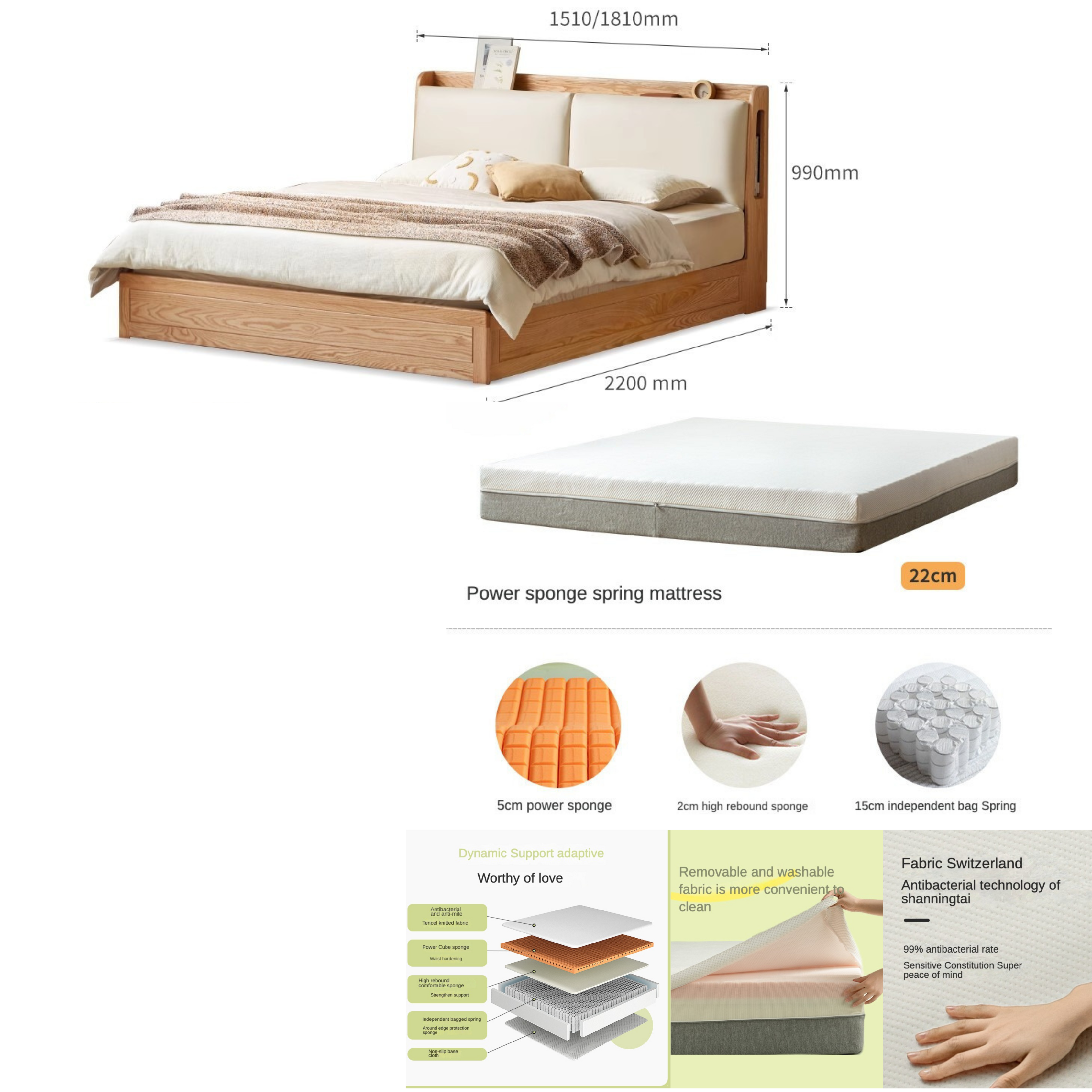 Oak Solid Wood Box Bed Storage Technology Cloth