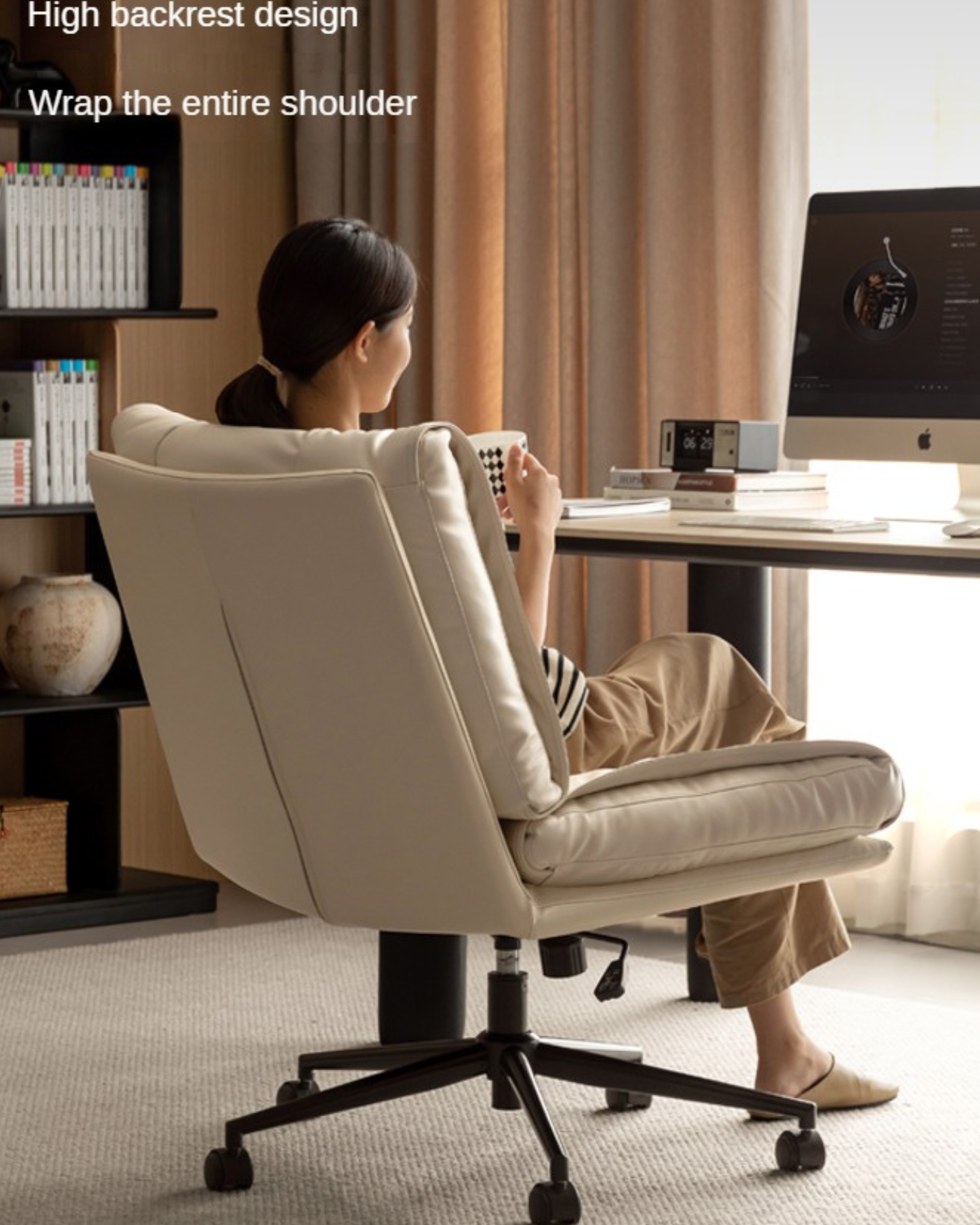 Organic Leather Soft Book Rotating Lift Chair Cream Style