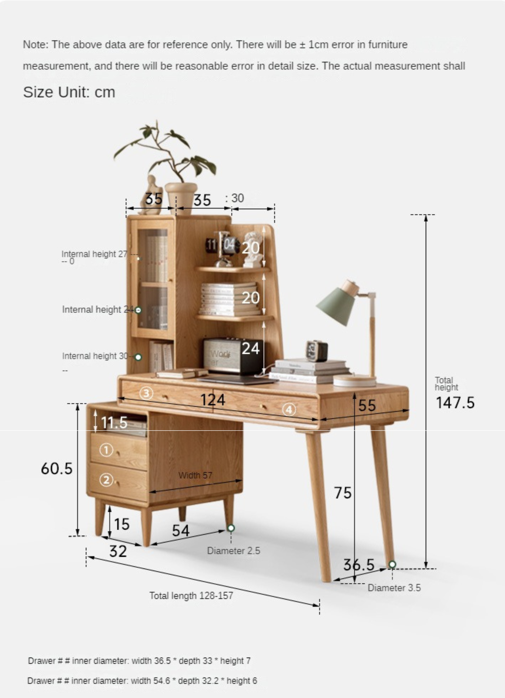 Oak Solid Wood Bookshelf and Office Desk Combination