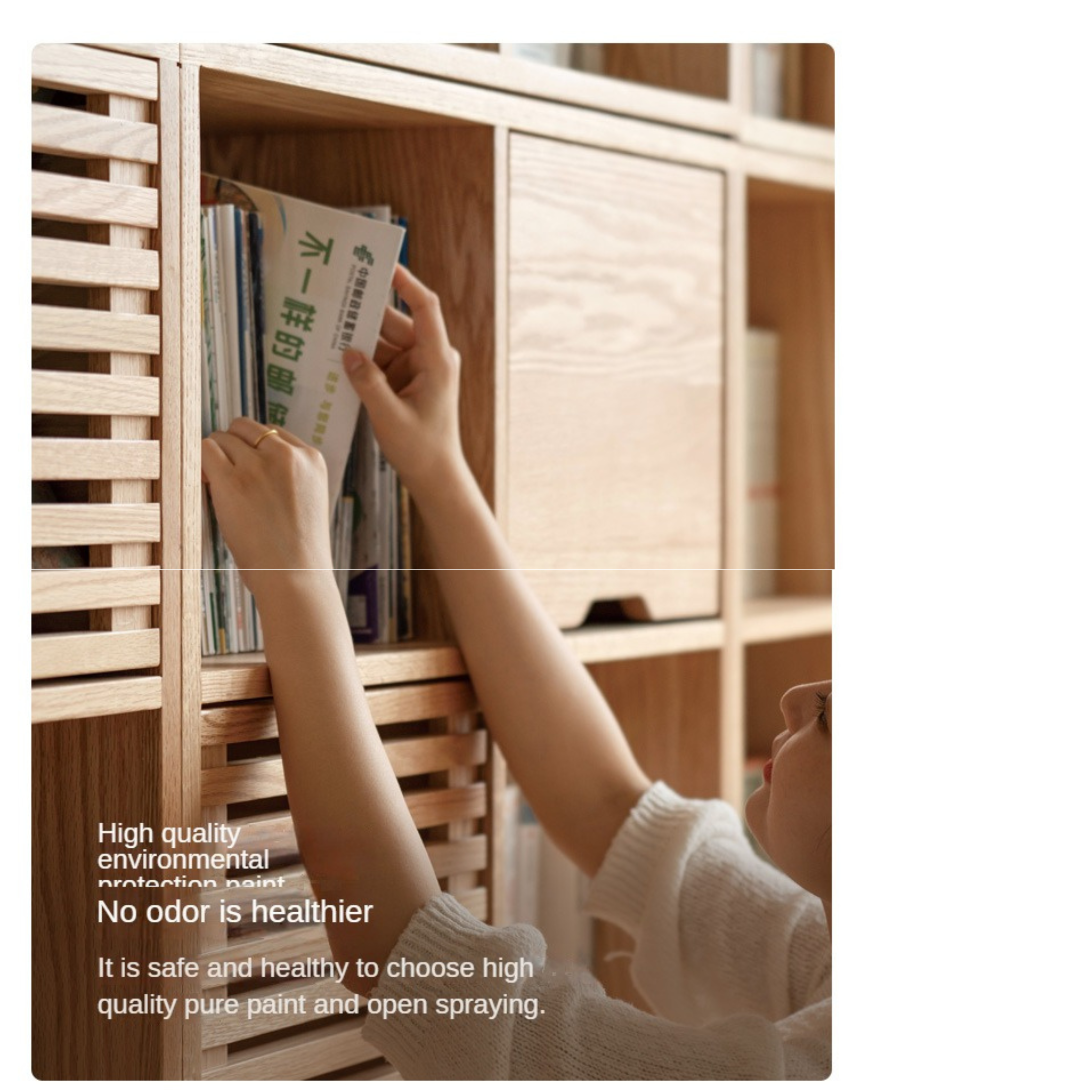 Oak Solid Wood Floor To Ceiling Bookshelve