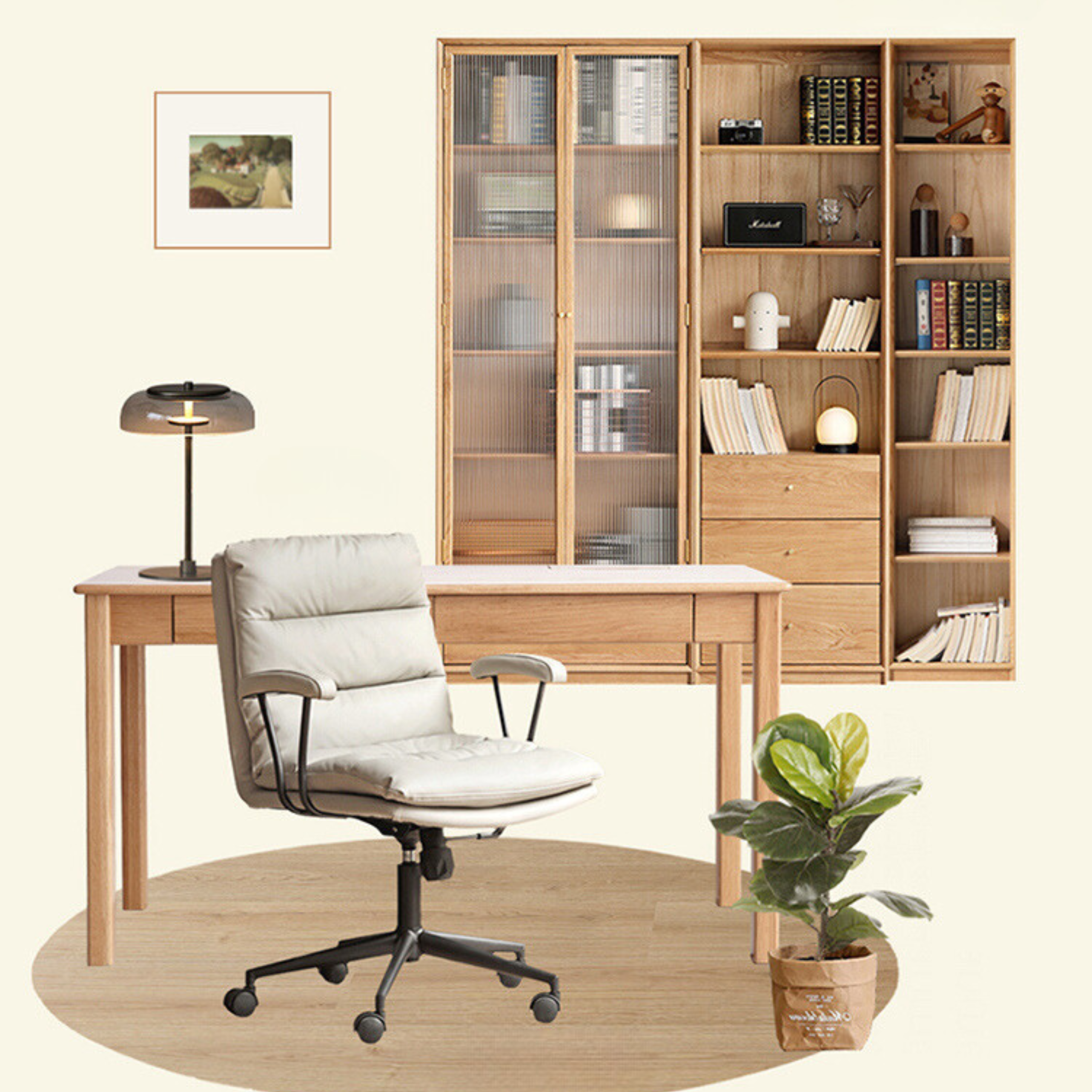 Oak, Ash Solid Wood USB Office Desk