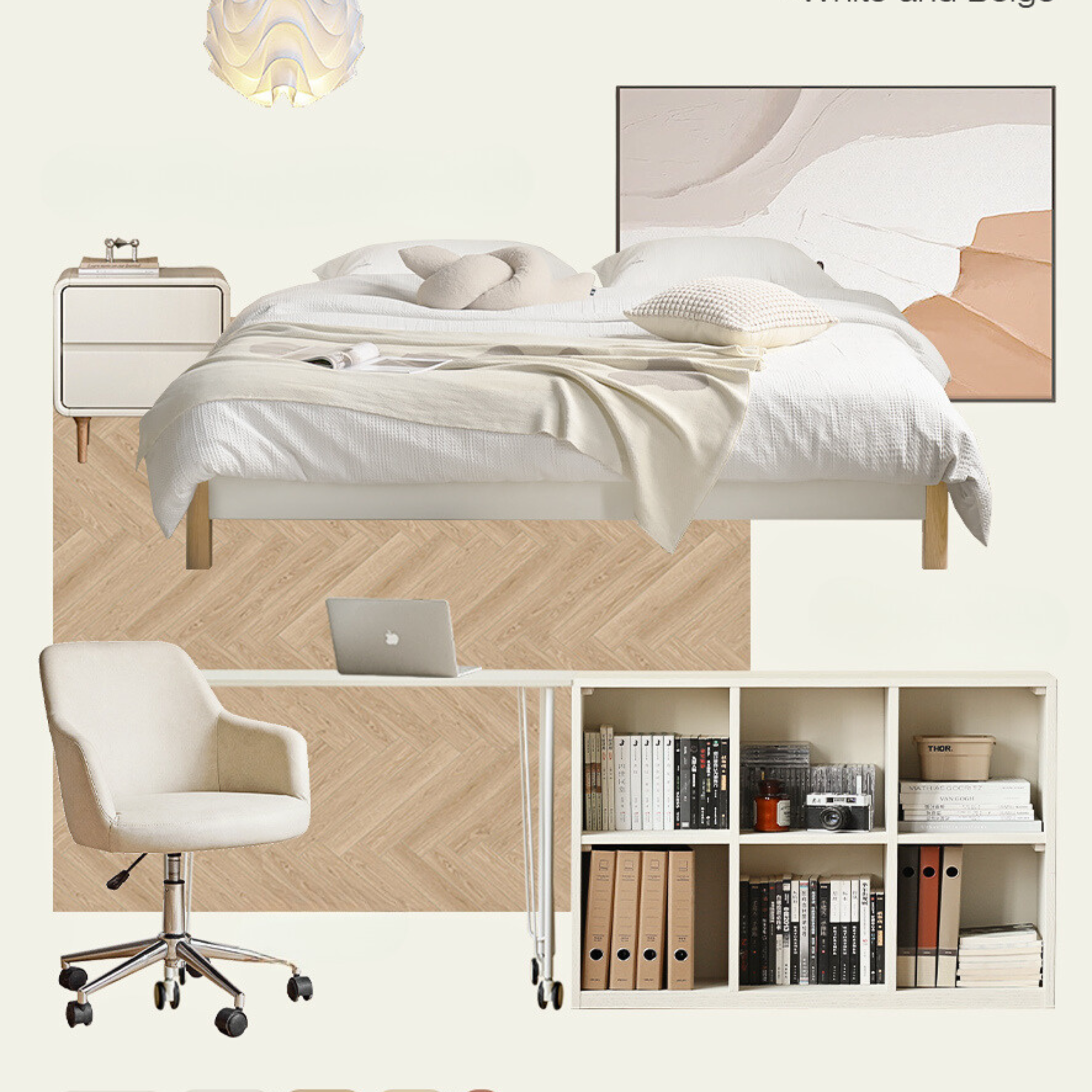 Oak Solid Wood Bookcase Cream Office Desk