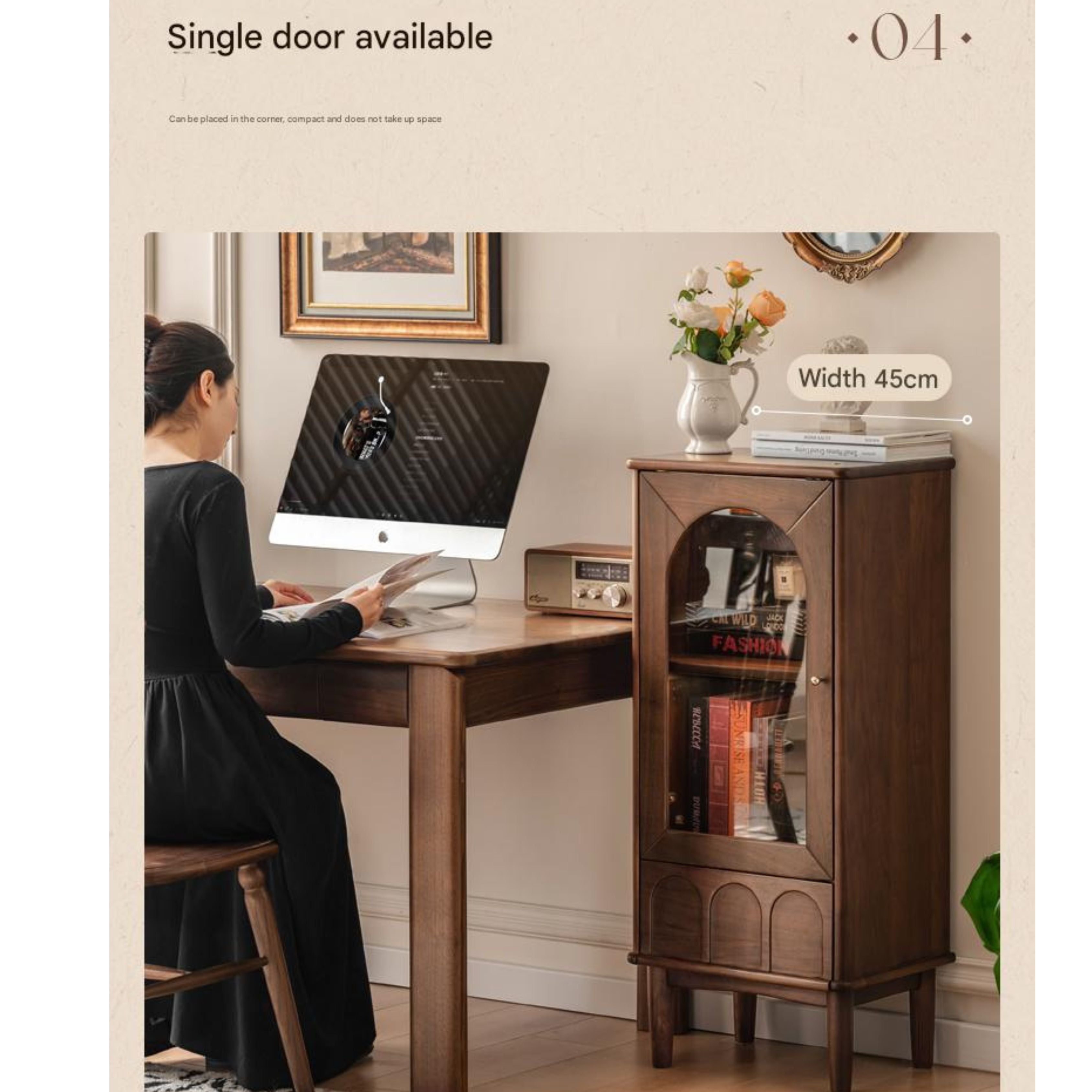 Black Walnut Solid Wood French Retro Side Cabinet