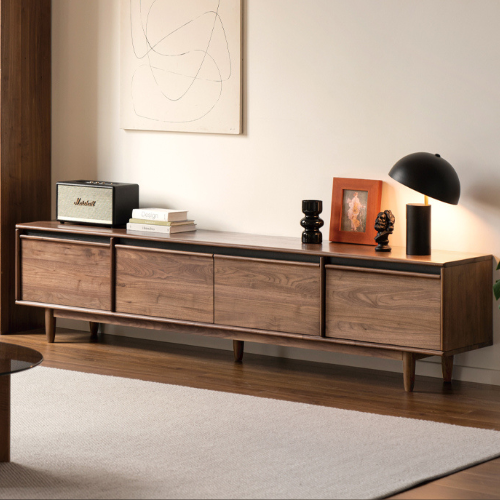 Black Walnut, Sandalwood, Ash Solid Wood Skeleton Line TV Cabinet.