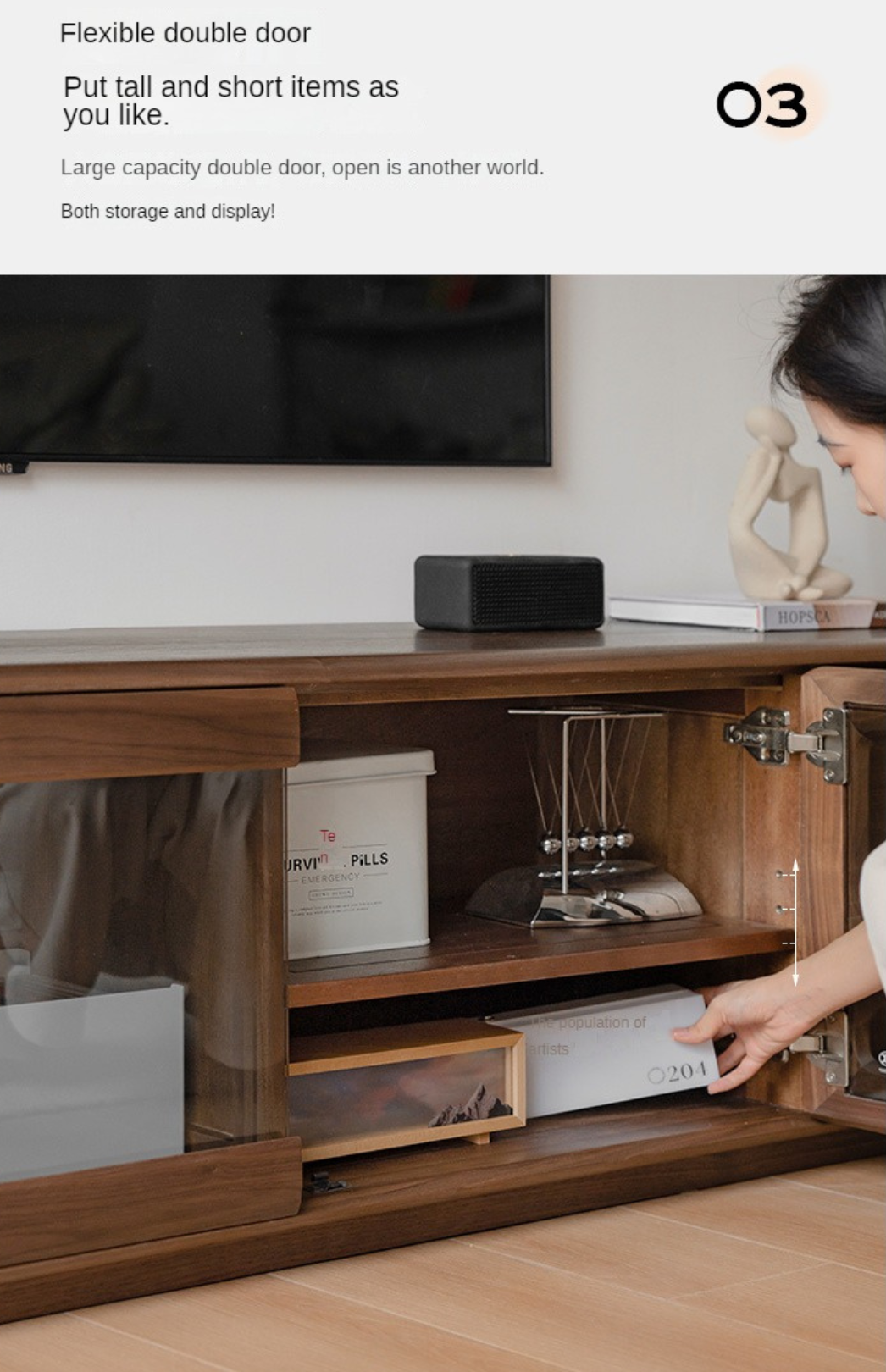 Black Walnut, Sandalwood, Ash Solid Wood Floor TV Cabinet.