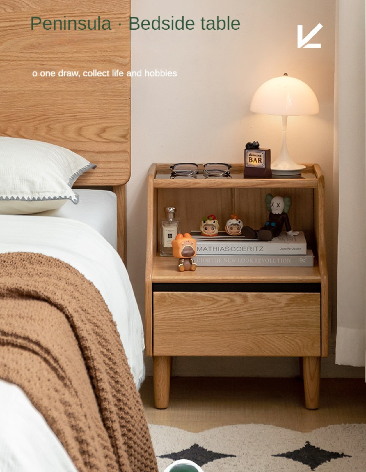 Oak Solid Wood, Solid Rubberwood Glass Nightstand