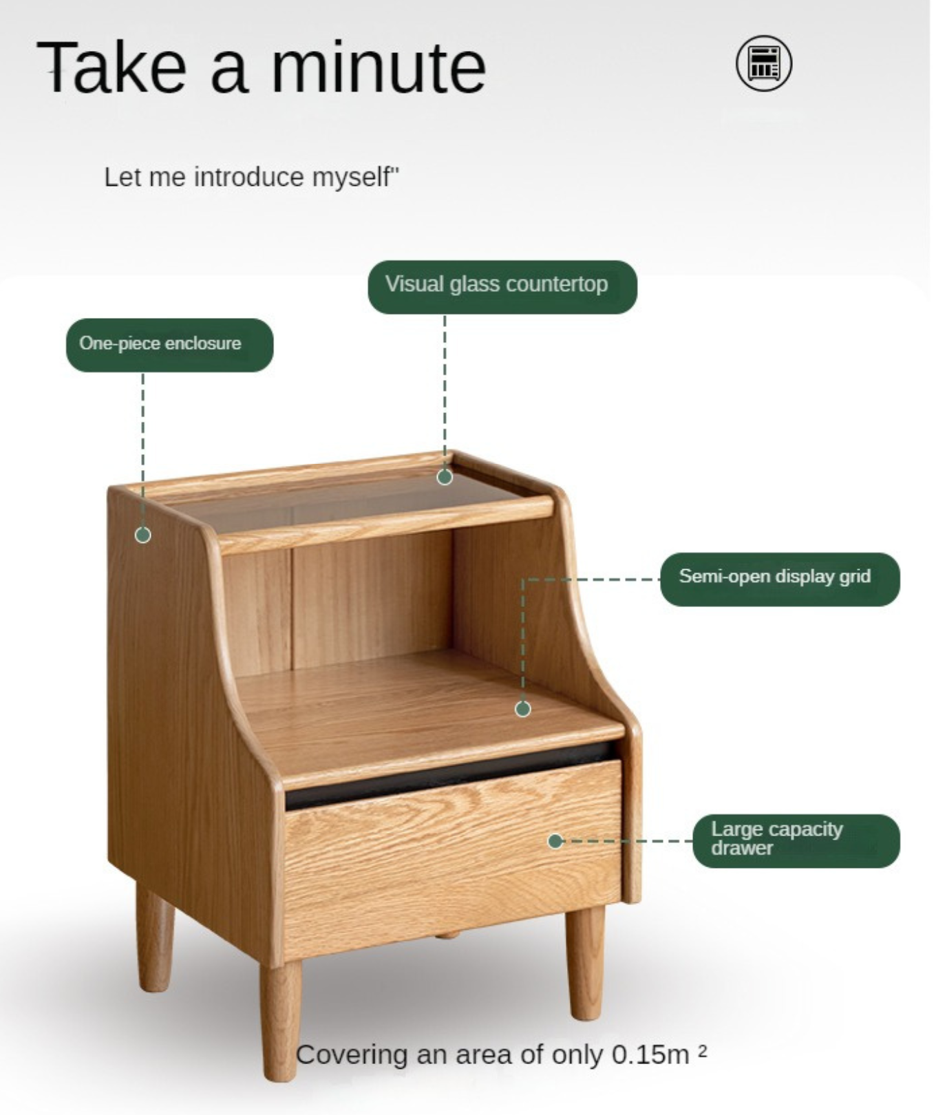 Oak Solid Wood, Solid Rubberwood Glass Nightstand