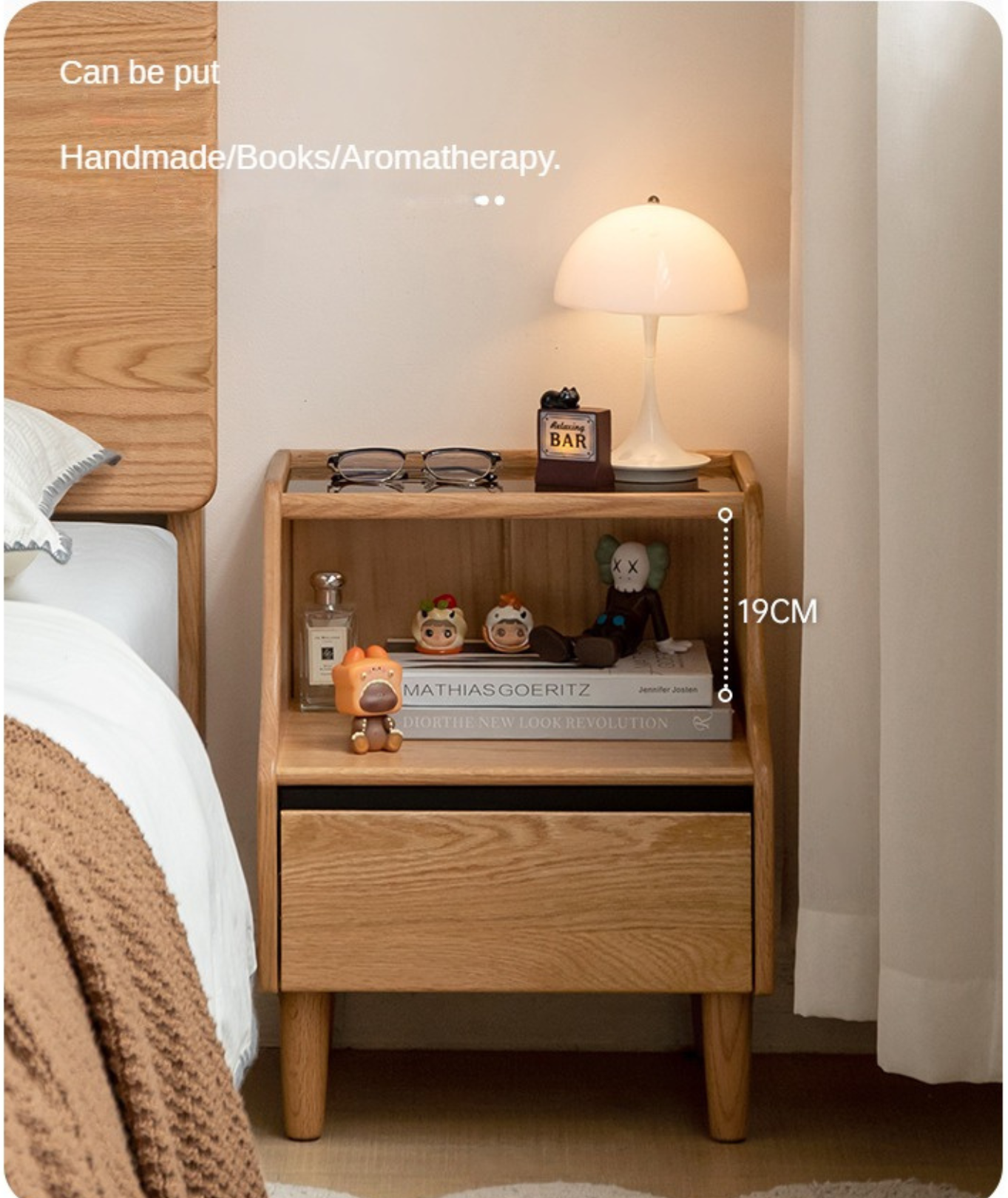 Oak Solid Wood, Solid Rubberwood Glass Nightstand