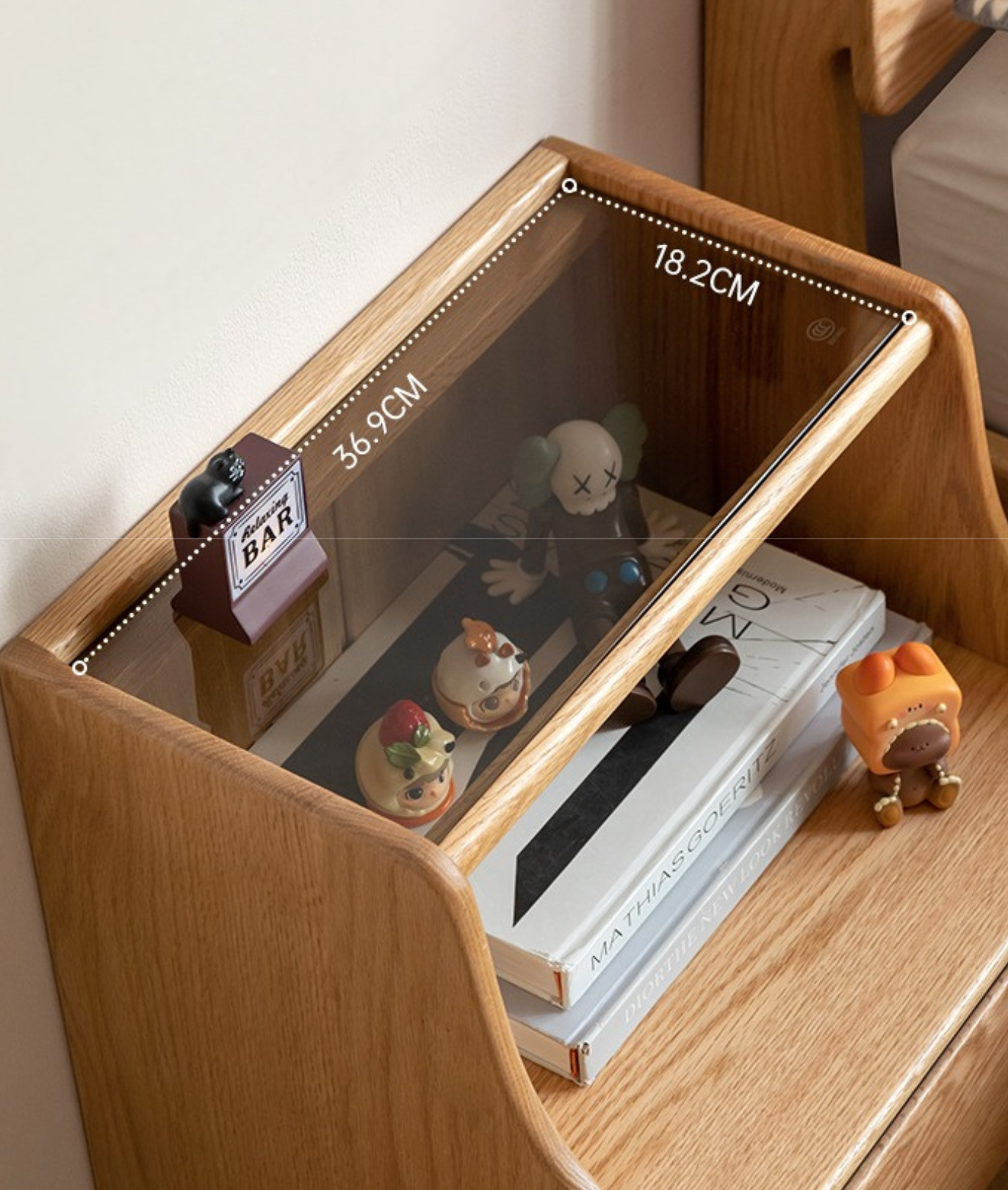 Oak Solid Wood, Solid Rubberwood Glass Nightstand