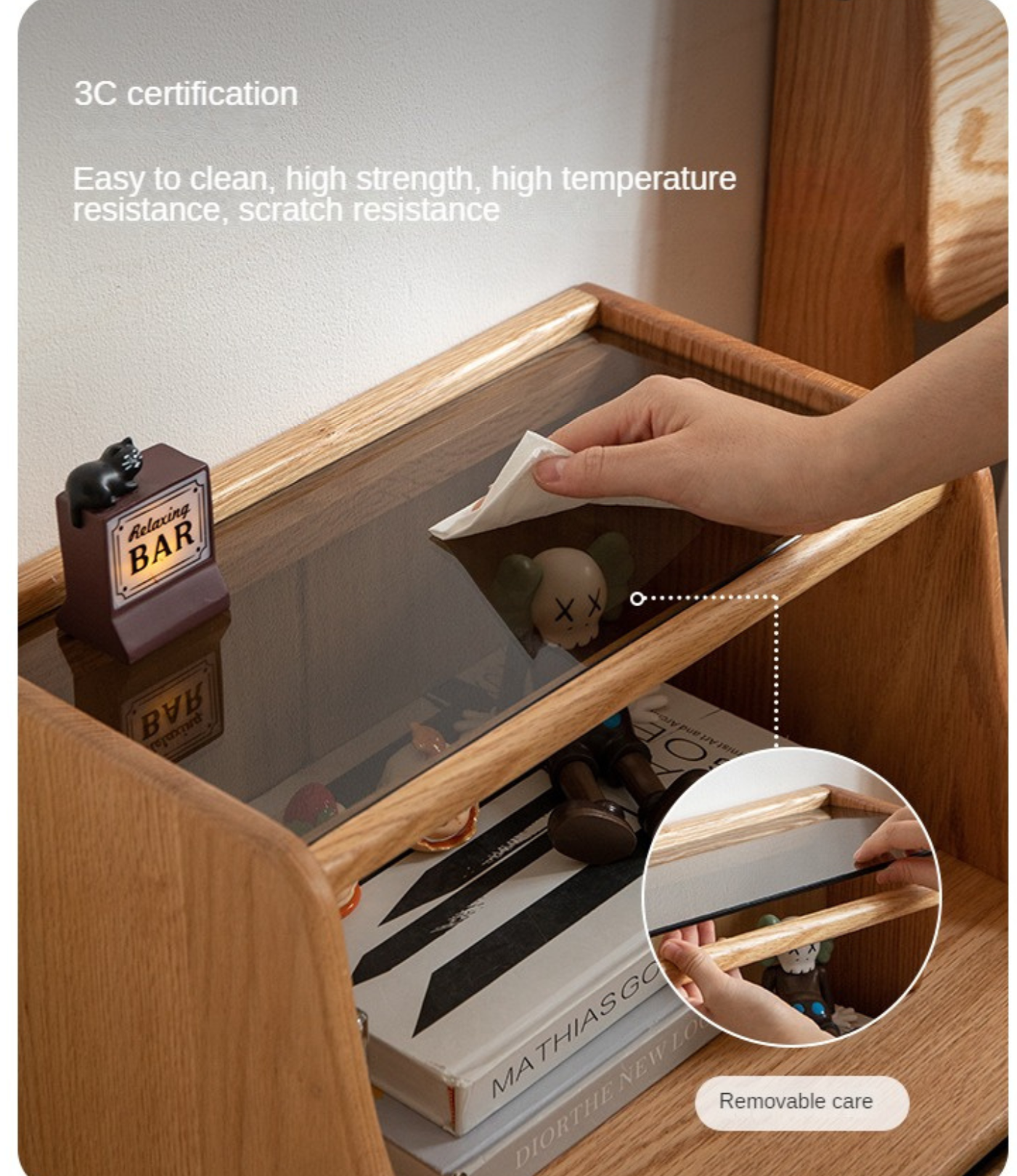 Oak Solid Wood, Solid Rubberwood Glass Nightstand