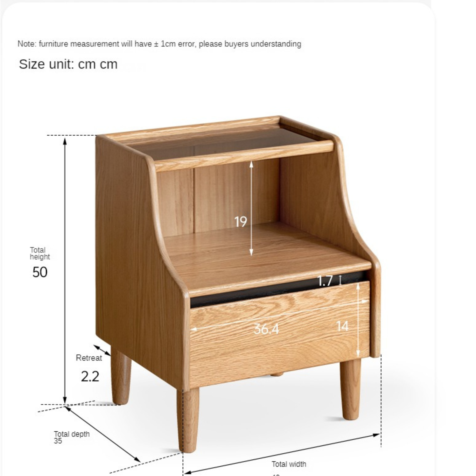 Oak Solid Wood, Solid Rubberwood Glass Nightstand