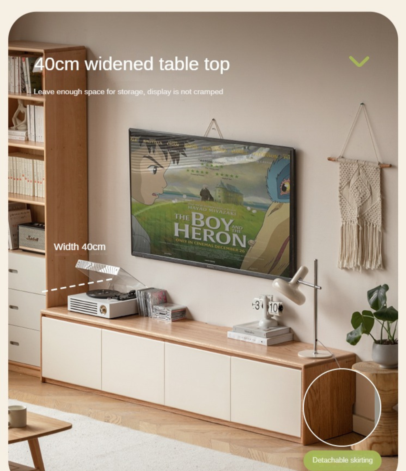 Beech, Oak Solid Wood Modern White Integrated Log Floor TV Cabinet.