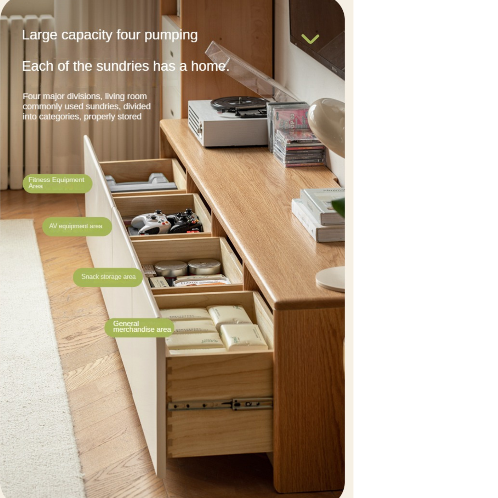 Beech, Oak Solid Wood Modern White Integrated Log Floor TV Cabinet.