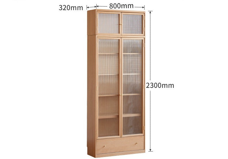 Beech European Solid Wood Bookshelf, Glass Door Storage Display Cabinet