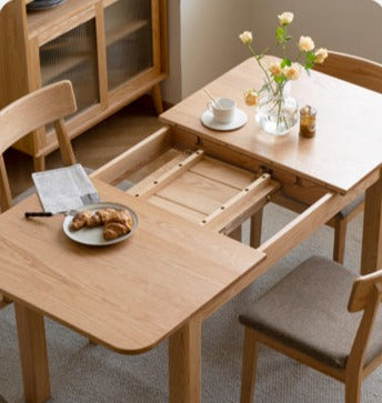 Oak Solid Wood Telescopic Folding Dining Table