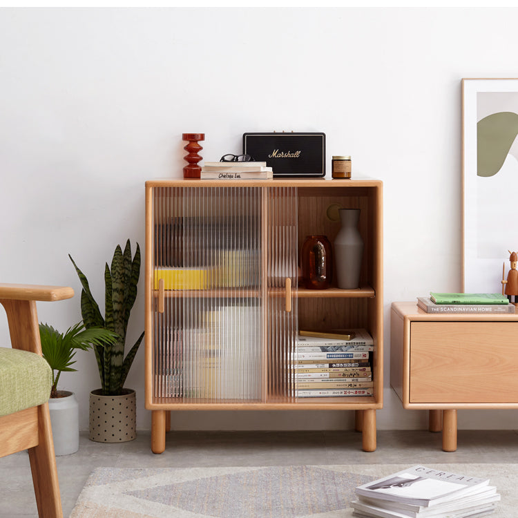 Beech Solid Wood Sliding Door Side Cabinet