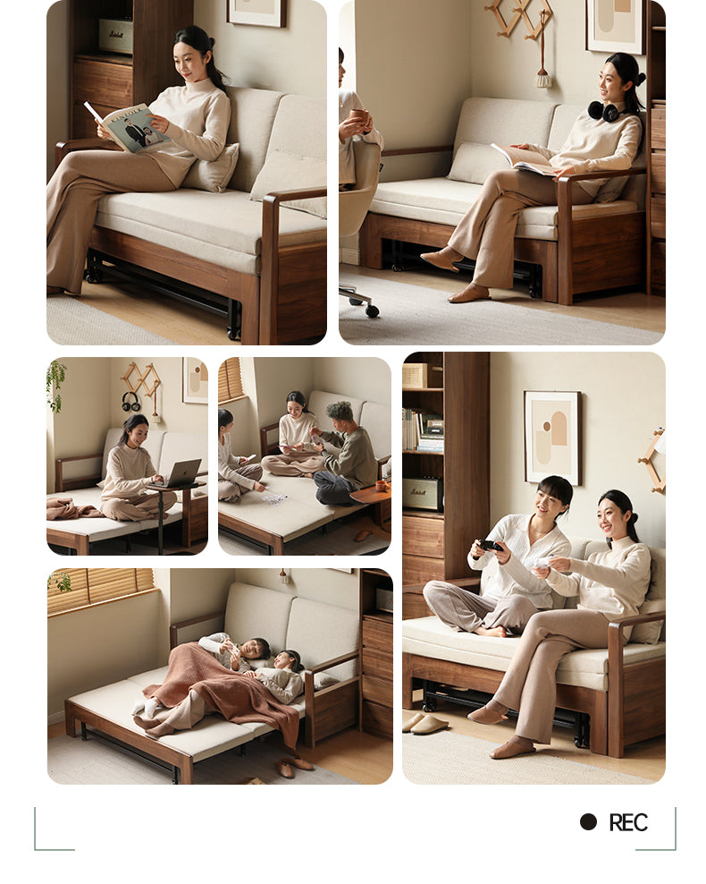 Black Walnut, Solid Sandalwood Folding Sofa Bed.