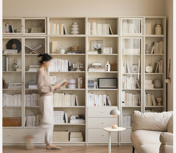 Oak Solid Wood Combination Bookcase Glass Door Floor-to-ceiling Bookshelf