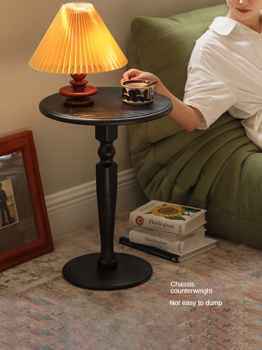 Oak Solid Wood Side Table Black Small Furniture