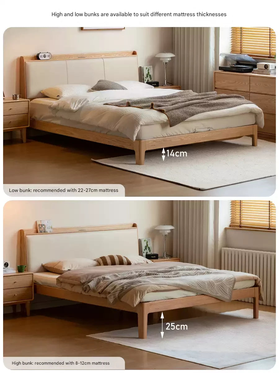 Oak Solid Wood Technology Cloth Modern and Simple Bed