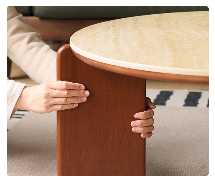 Poplar Solid Wood Rock Plate travertine style Coffee Table