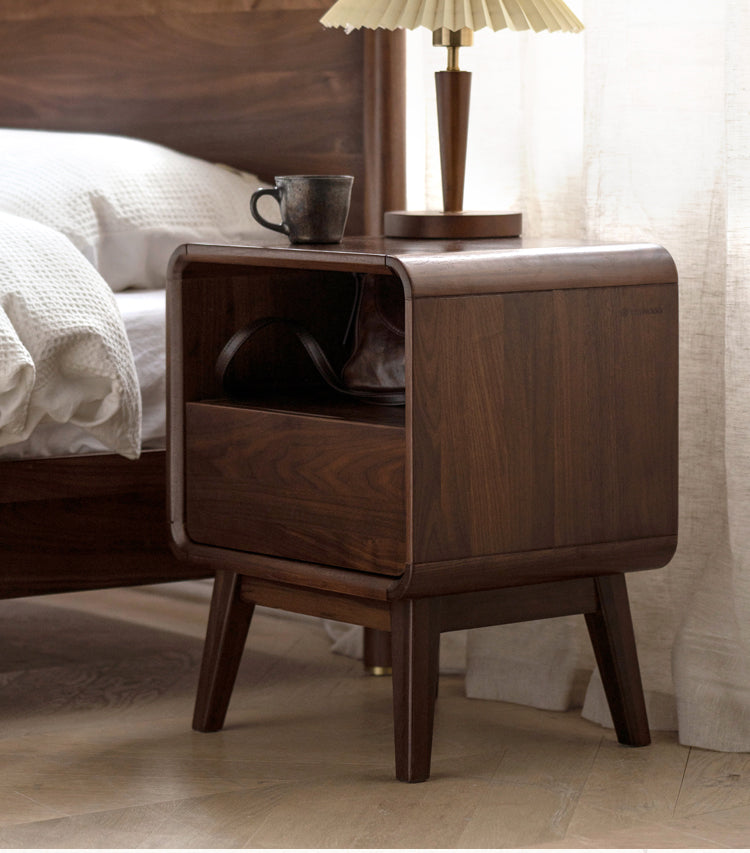 Black Walnut, Ash Solid Wood Modern Nightstand: