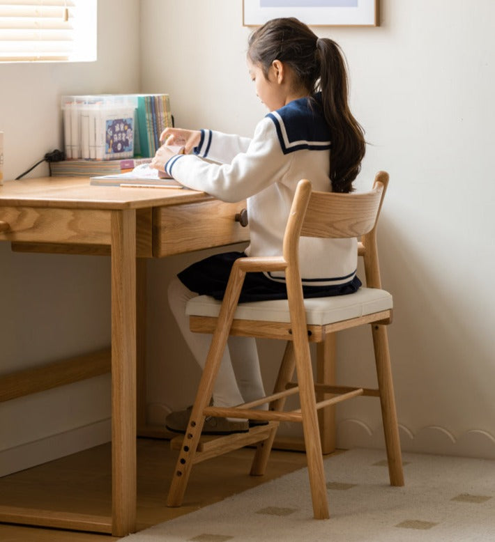 Oak Solid Wood Kids Chair Height-Adjustable.