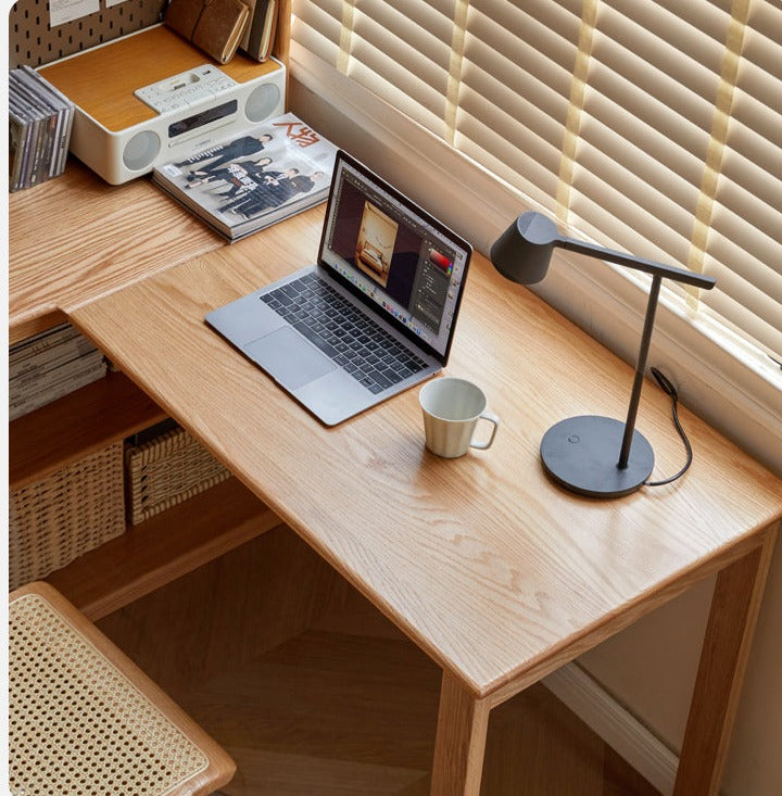 Oak Solid Wood Desk Bookcase Integrated Corner Office Table