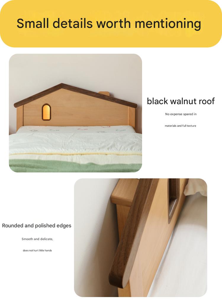 Beech, Poplar, Little House Kids Bed with 15min Delay Turning Off the Lights<