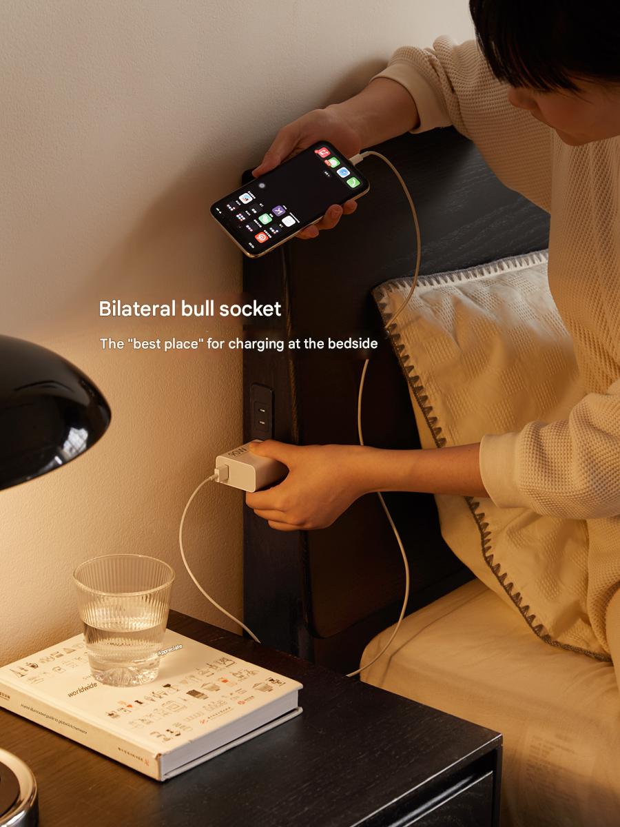 Oak Solid Wood Nordic Floating Bed — Modern Minimalist Black with Light