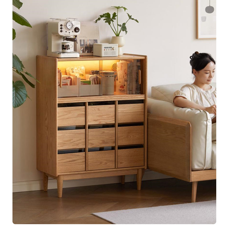 Oak Solid Wood, Solid RubberWood Dining Modern Sideboard