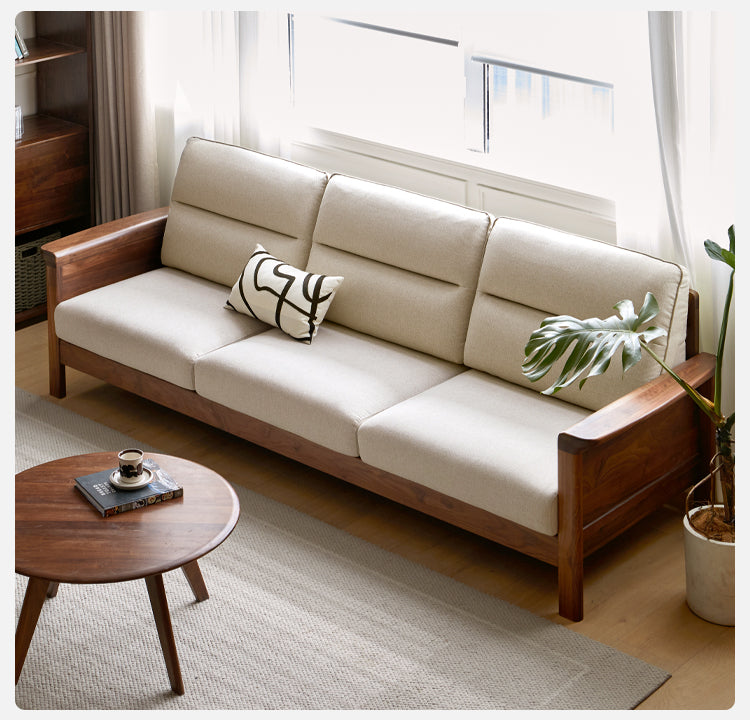 Sandalwood, Black Walnut Solid Wood Fabric Sofa.