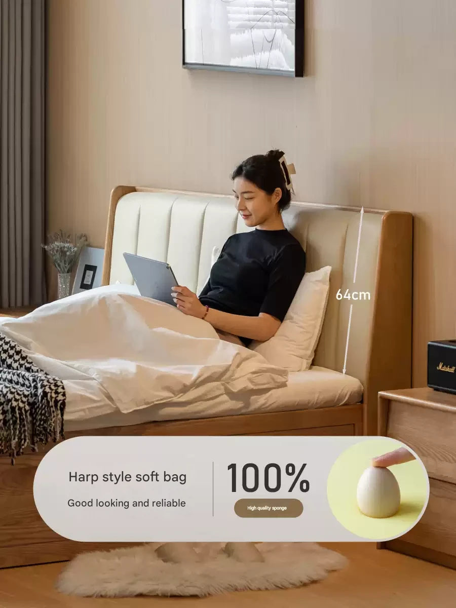 Ash Solid Wood Genuine Leather, Technical Cloth Box Storage Bed