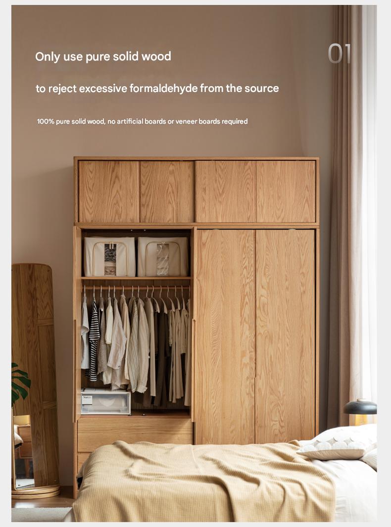 Oak Solid Wood Modern Storage Wardrobe.