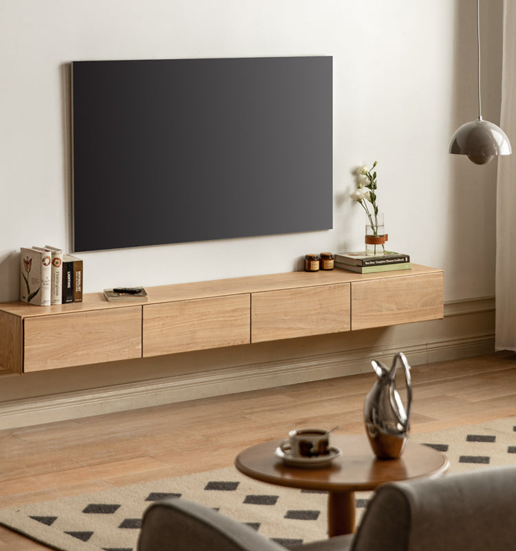 Oak Solid Wood TV Cabinet Hanging LED Lights.
