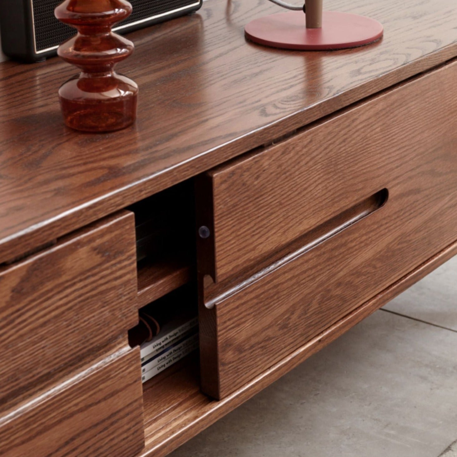 TV stand sliding door Oak Solid wood"
