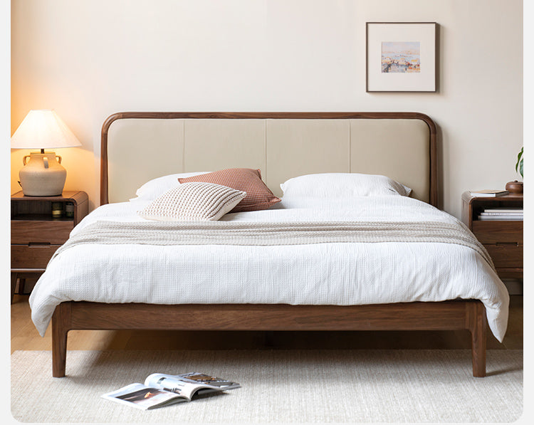 Black Walnut,Cherry Wood Cowhide Leather,Technical Cloth Bed